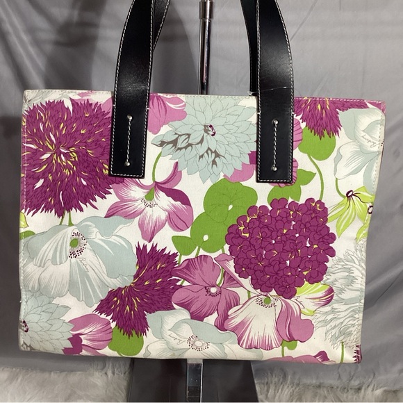 Rare Burberry London Floral Pattern Canvas & Leather Tote Bag EUC - Picture 13 of 13